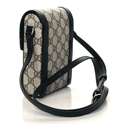 Gucci GG Supreme Monogram Textured Dollar Calfskin Mini Horsebit 1955 Crossbody Bag Beige Blue 3 of 11