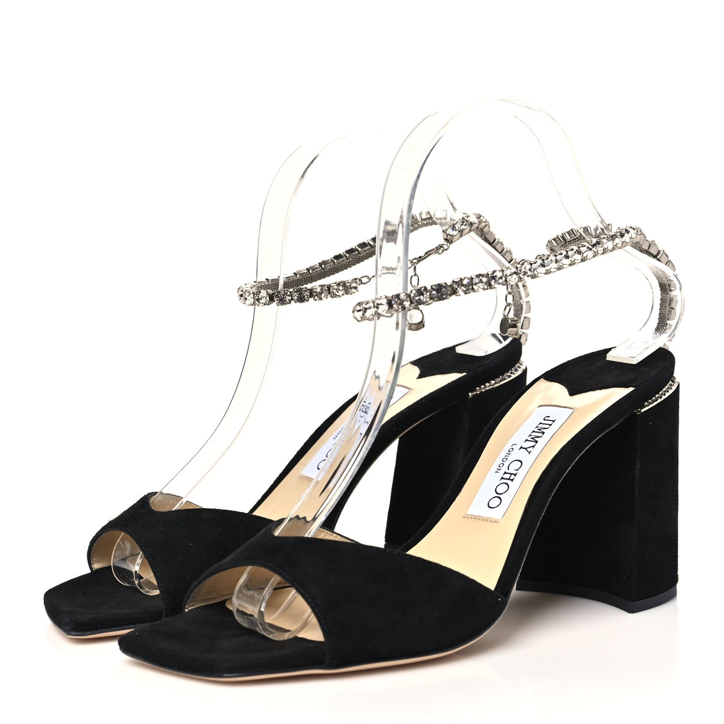 Suede Crystal Saeda 100 Sandals 38.5 Black