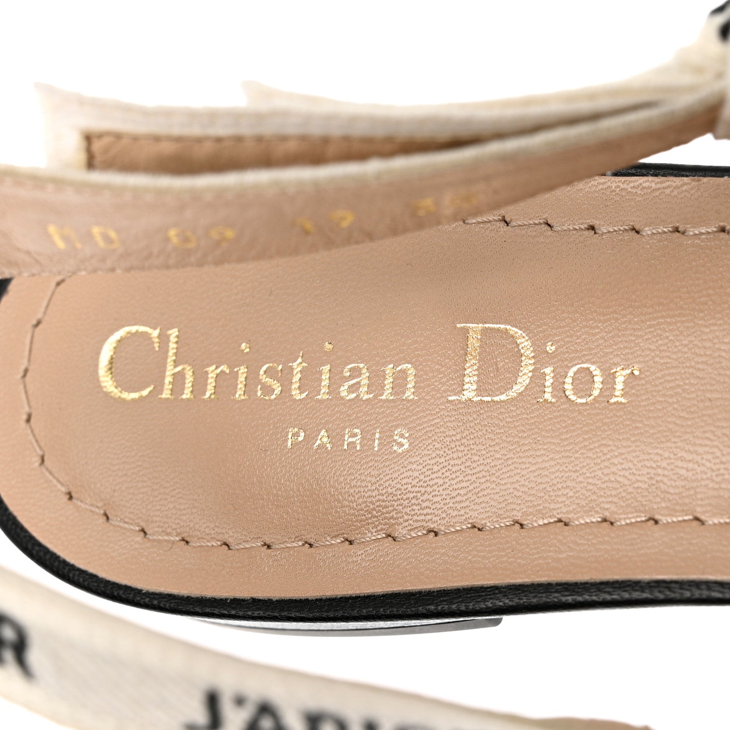 Christian Dior Fabric Ribbon Lace Embroidered J'Adior Slingback Flats 38 Black 7 of 9