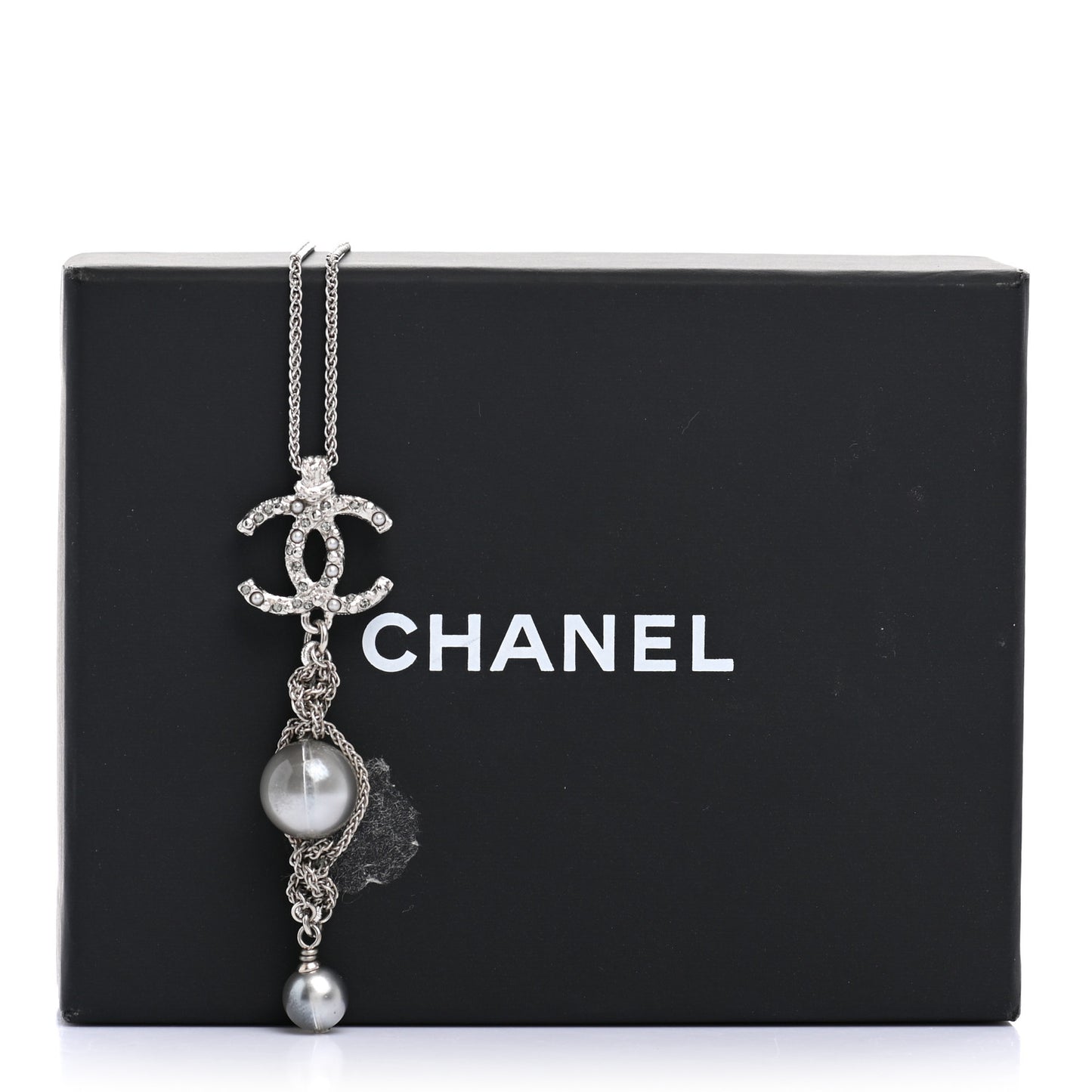 Pearl Crystal Resin CC Drop Necklace Silver Dark Grey