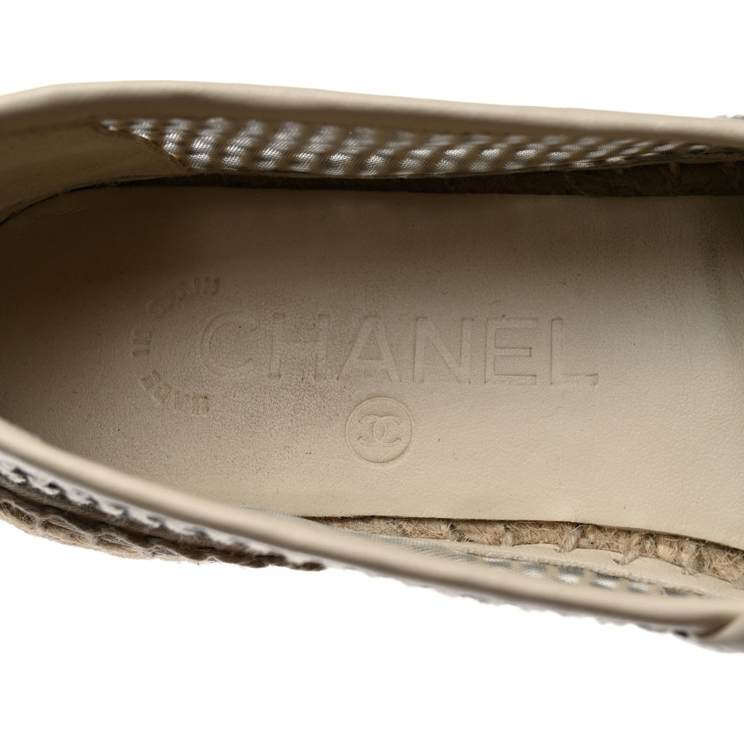 Mesh Grosgrain CC Espadrilles 36 Beige Black