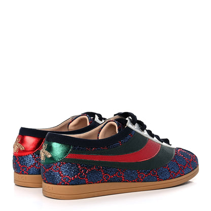Gucci Lurex Calfskin Web GG Monogram Womens Falacer Sneakers 37 Iridescent Blue Iridescent Red Silver 4 of 10