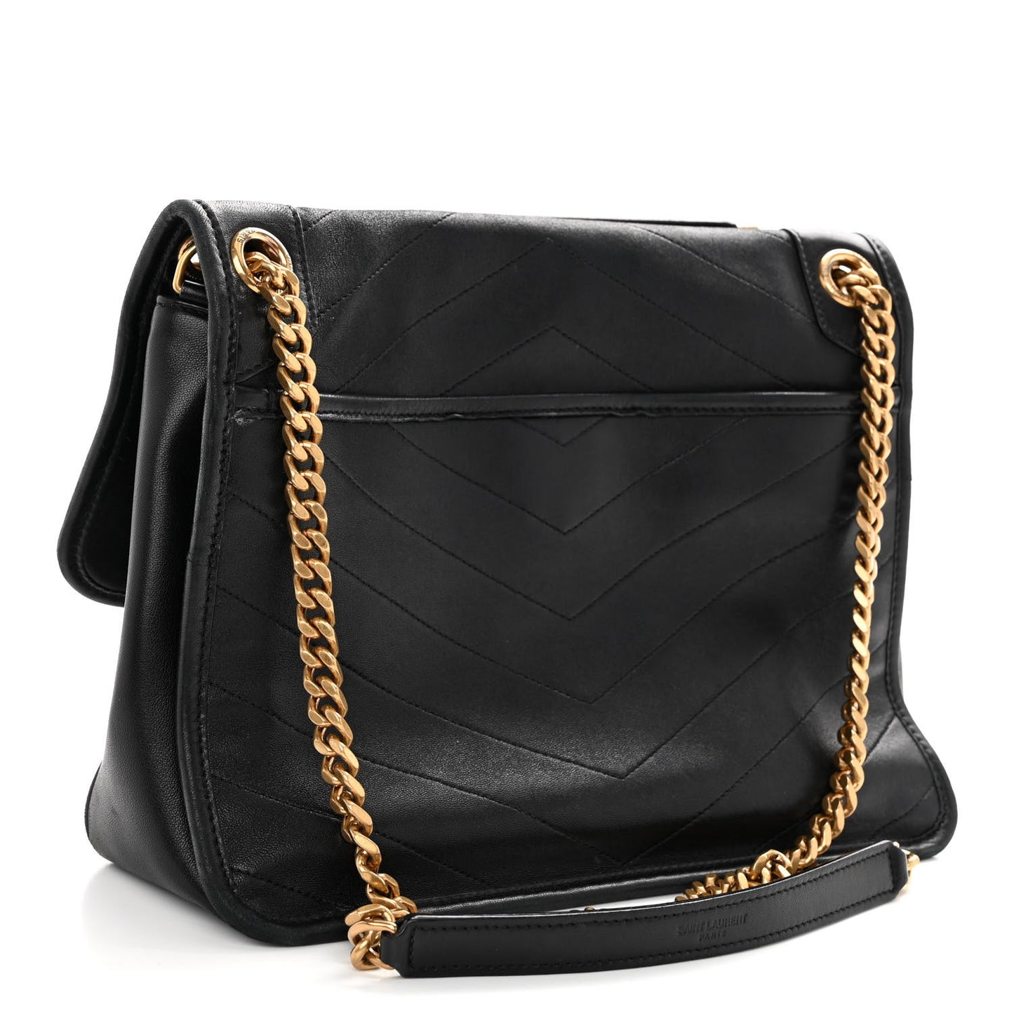 Lambskin Matelasse Monogram Medium Niki Chain Satchel Black