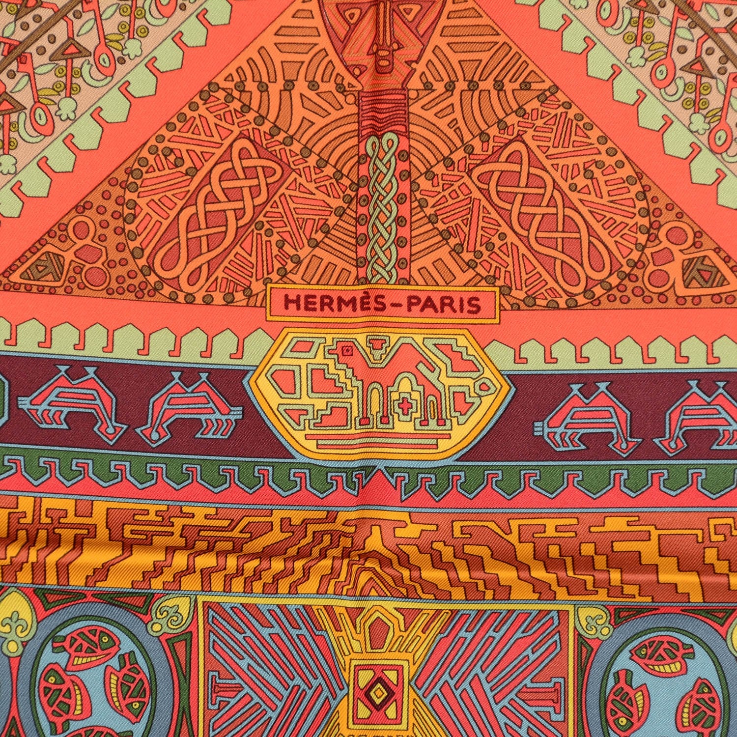 Hermes Silk Sur Un Tapis Volant Scarf 90 Rouille Aubergin Vert 4 of 6