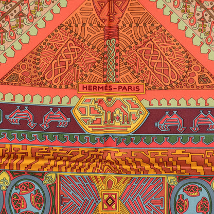 Hermes Silk Sur Un Tapis Volant Scarf 90 Rouille Aubergin Vert 4 of 6