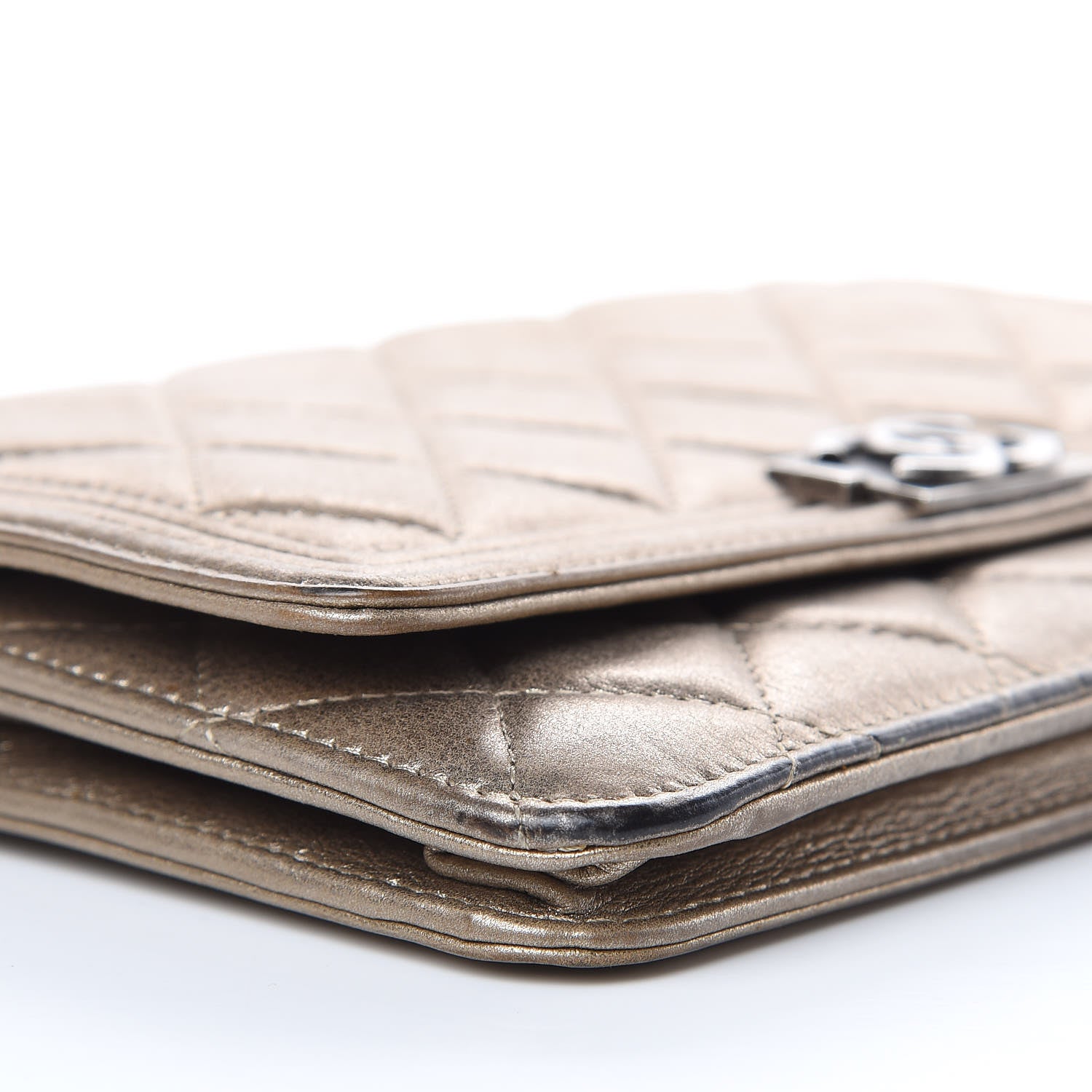Chanel Metallic Calfskin Quilted Boy Wallet On Chain WOC Gold 9 of 18