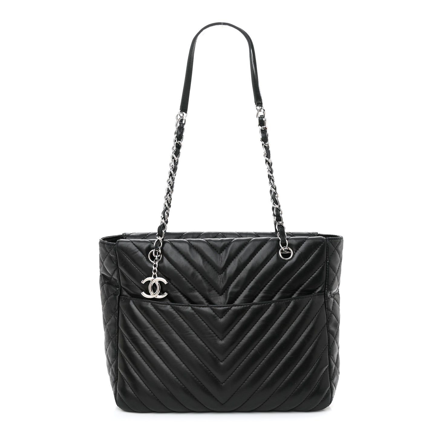 Lambskin Surpique Chevron Quilted Tote Black
