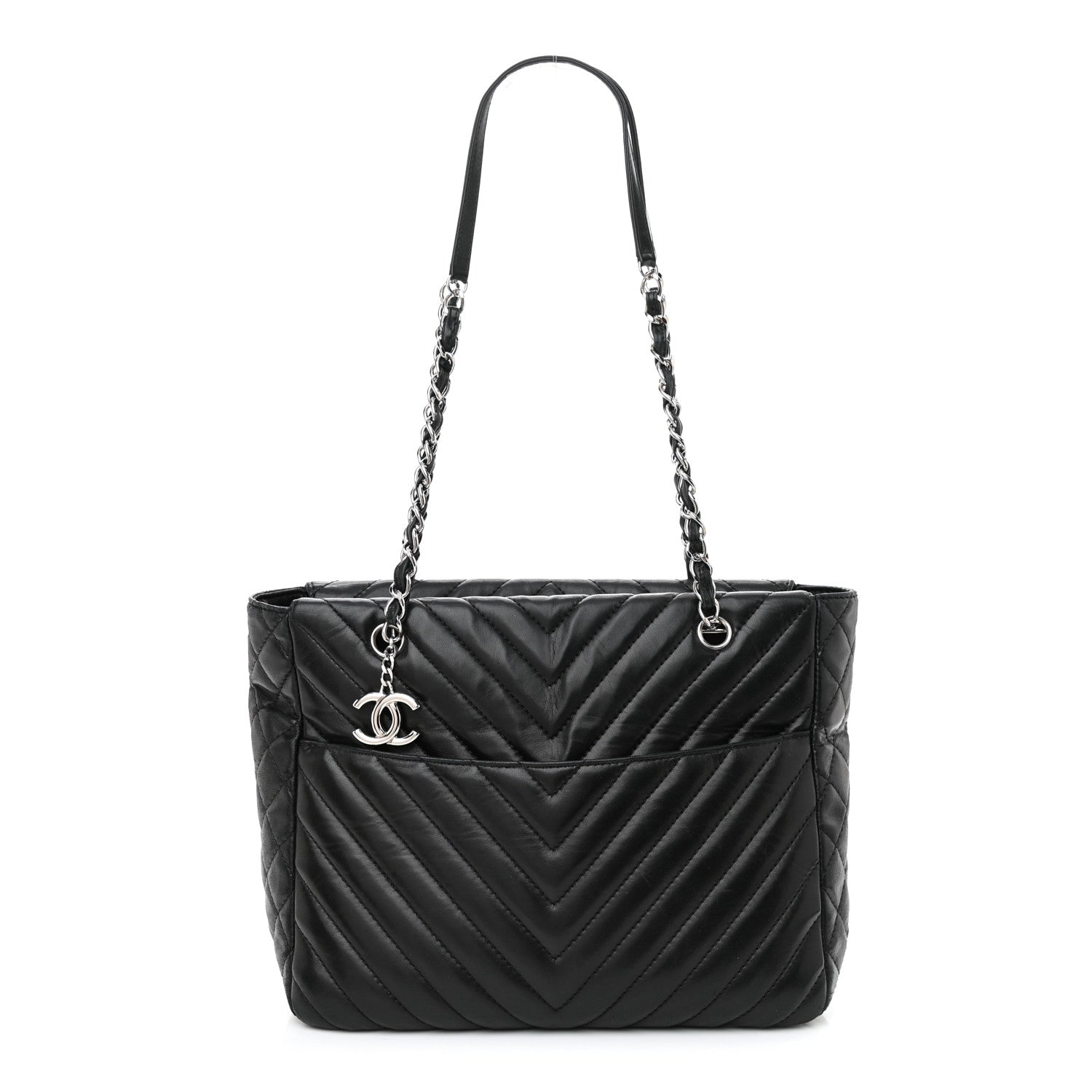 Chanel Lambskin Surpique Chevron Quilted Tote Black 1 of 11