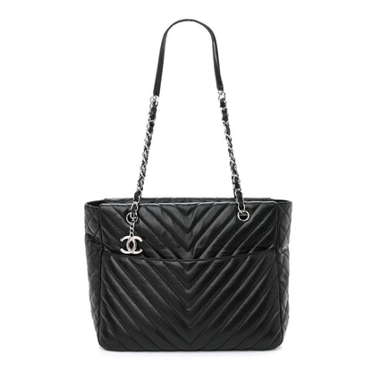 Chanel Lambskin Surpique Chevron Quilted Tote Black 1 of 11