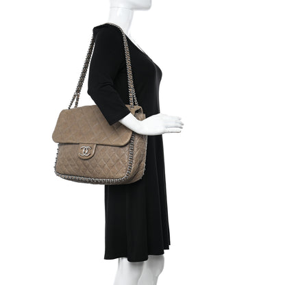 Chanel Washed Lambskin Quilted Chain Around Maxi Flap Taupe 2 of 10