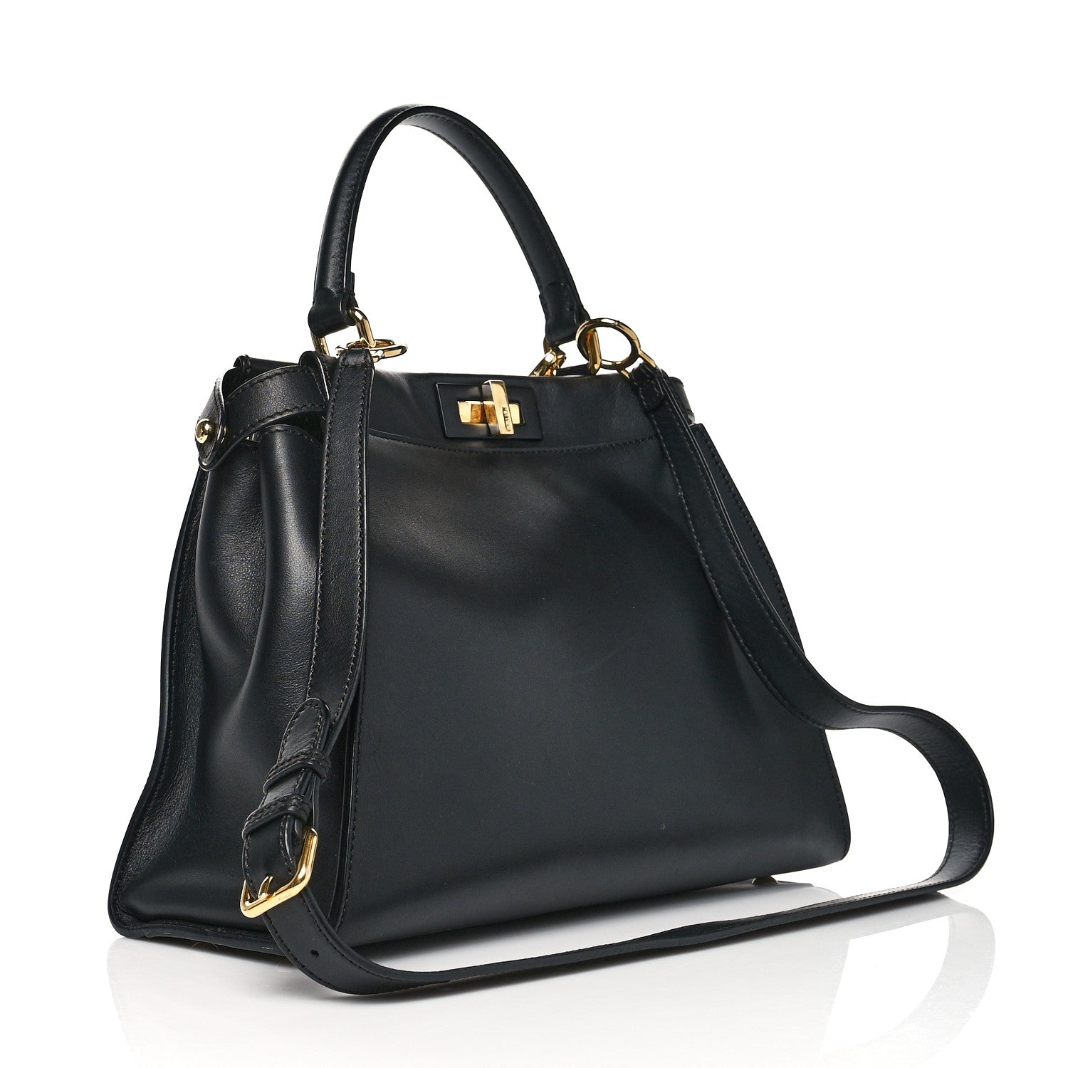 Fendi Vitello Seta Shiny Nappa Medium Peekaboo Iconic Satchel Black 3 of 10