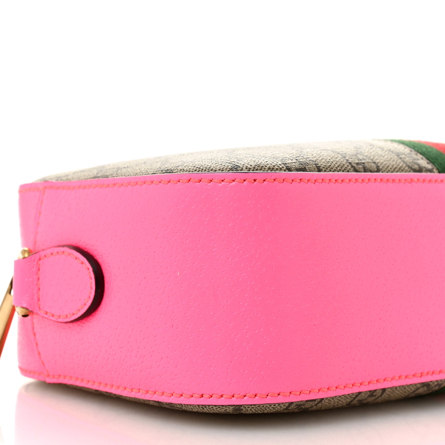 GG Supreme Monogram Textured Dollar Calfskin Web Ophidia Small Crossbody Bag Beige Ebony Fuchsia