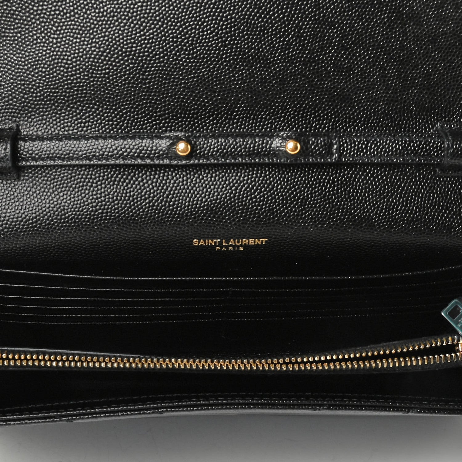 Saint Laurent Grain De Poudre Matelasse Chevron Monogram Chain Wallet Black 4 of 6