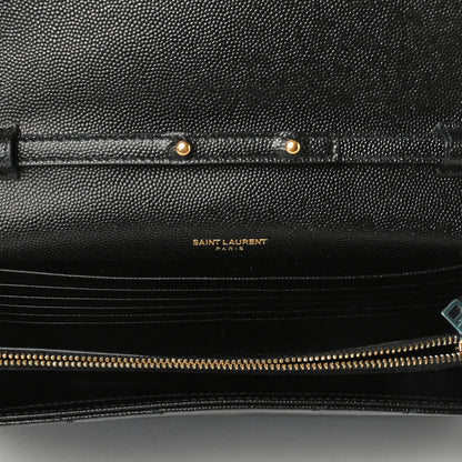 Saint Laurent Grain De Poudre Matelasse Chevron Monogram Chain Wallet Black 4 of 6