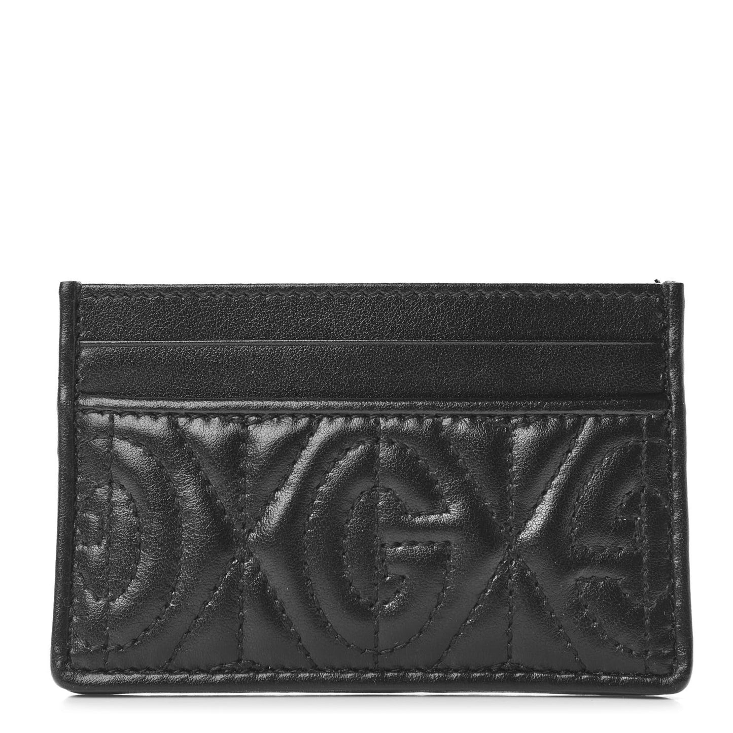 Calfskin G Rhombus Quilted Card Holder Black