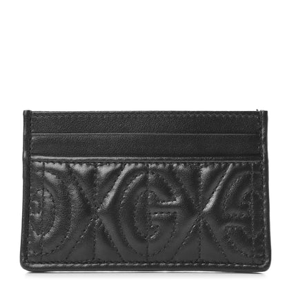 Gucci Calfskin G Rhombus Quilted Card Holder Black 1 of 6