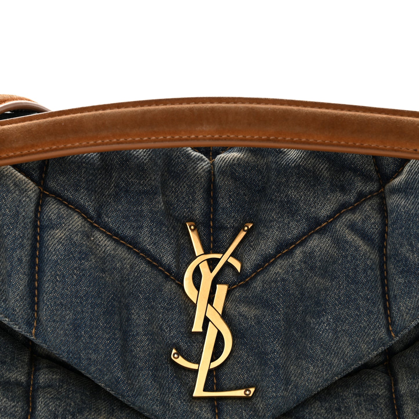 Denim Quilted Small Loulou Puffer Monogram Chain Satchel Blue Cinnamon