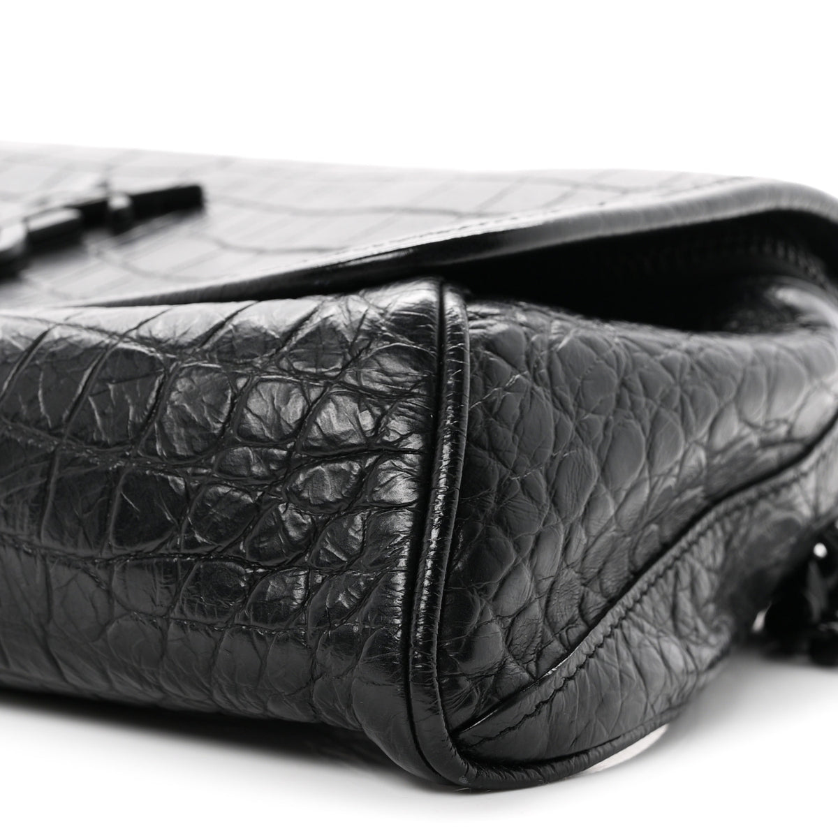 Saint Laurent Crocodile Embossed Calfskin Matelasse Monogram Baby Niki Shoulder Belt Bag Black 10 of 10