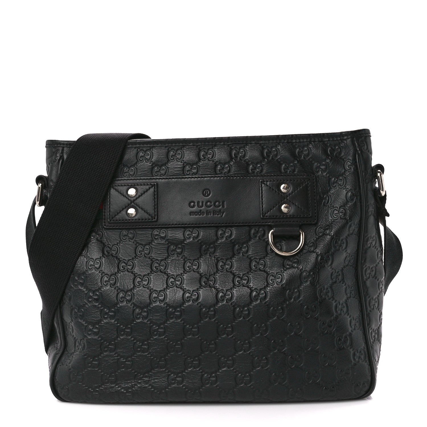 Gucci Guccissima Flat Messenger Bag Black 1 of 13