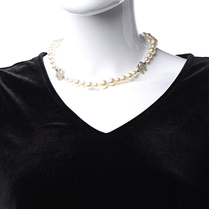 Chanel Crystal Pearl CC Short Necklace Gold 2 of 5