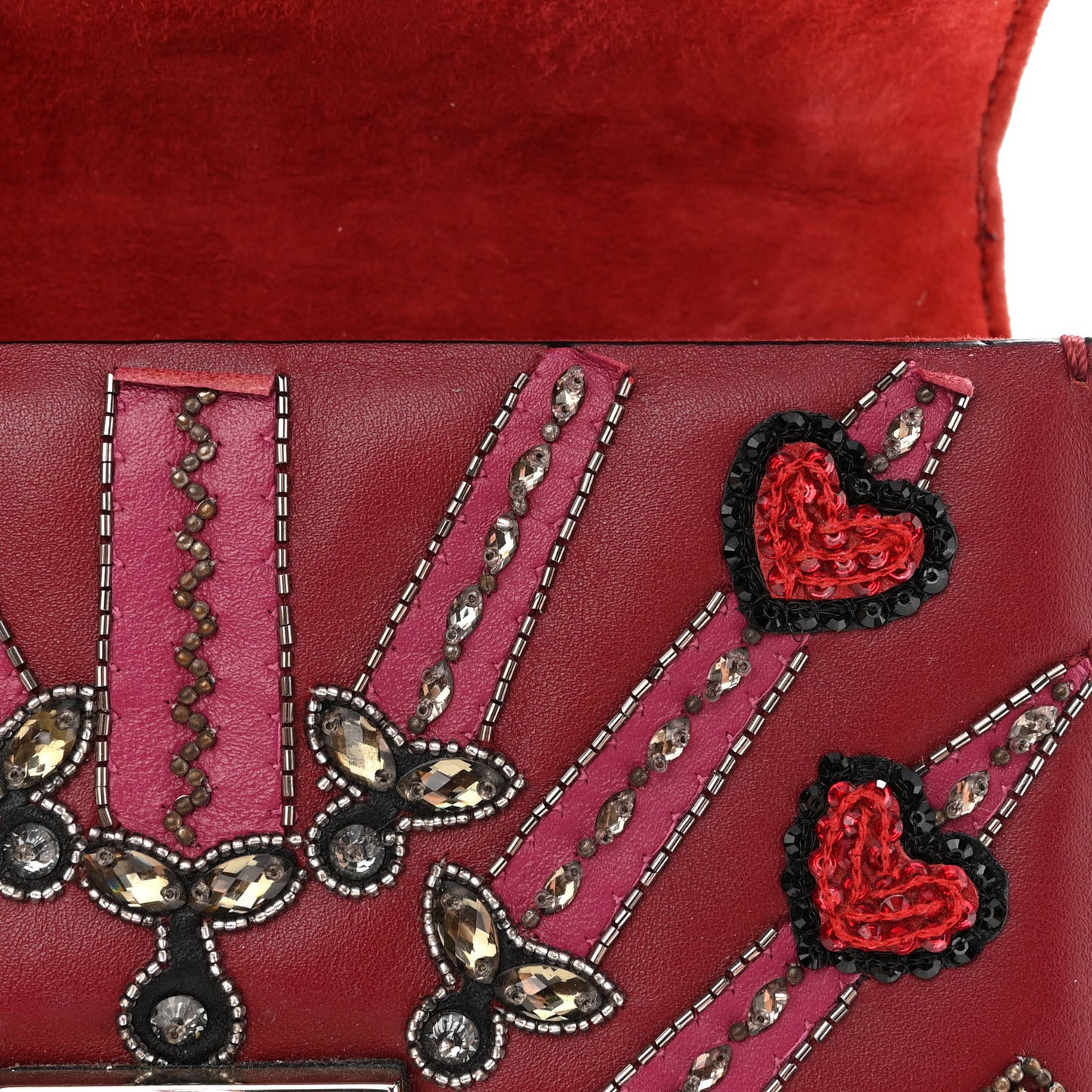 Vitello Crystal Loveblade Embellished Mini Glam Lock Rockstud Flap Rubino