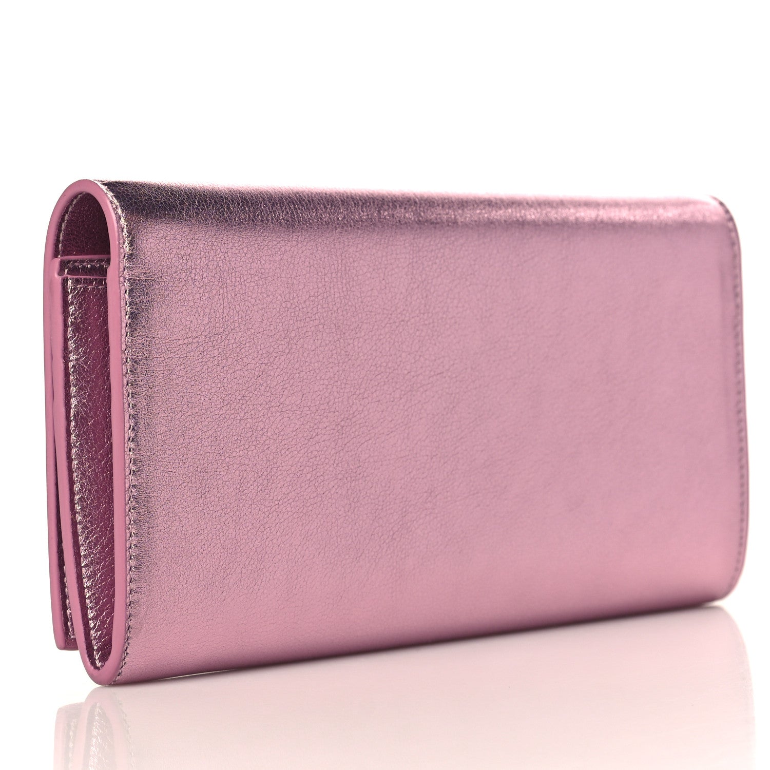 Saint Laurent Metallic Calfskin Classic Monogram Cassandre Wallet New Azalea 3 of 7