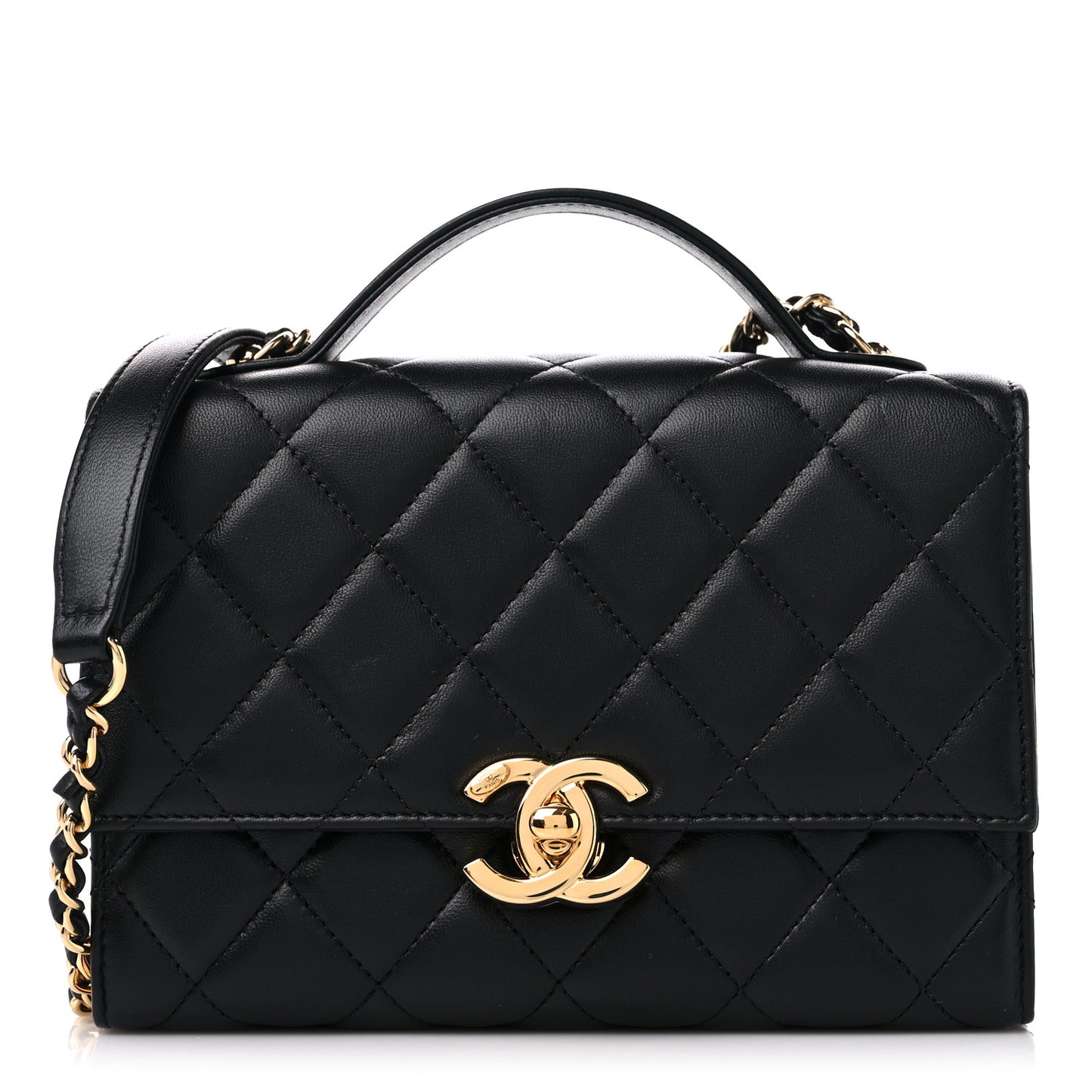 Lambskin Quilted Mini Golden Plate Flap Black