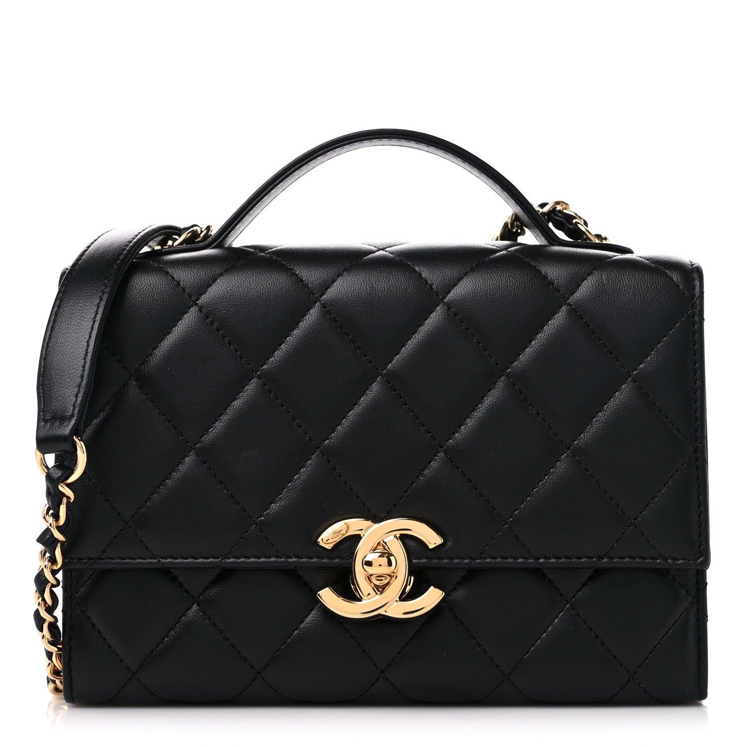 Chanel Lambskin Quilted Mini Golden Plate Flap Black 1 of 10