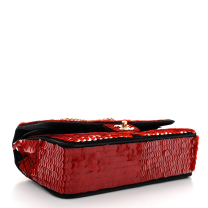 Chanel Satin Sequin Paris Shanghai Medium Double Flap Red 4 of 11