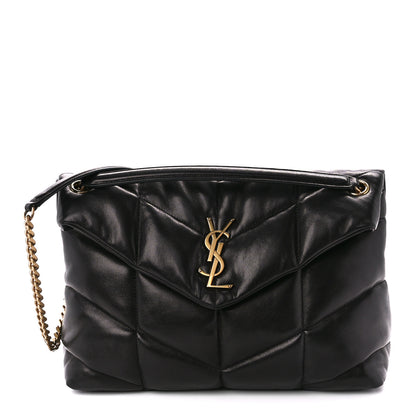 Saint Laurent Lambskin Quilted Medium Loulou Puffer Monogram Chain Satchel Black 1 of 11
