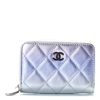 Chanel Gradient Metallic Calfskin Quilted Zip Around Coin Purse Wallet Silver Blue Yellow Purple 1 of 10