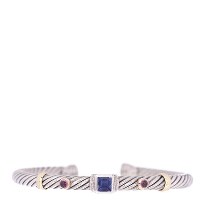 David Yurman Sterling Silver 14K Yellow Gold Iolite Tourmaline 5mm Renaissance Bracelet 1 of 4