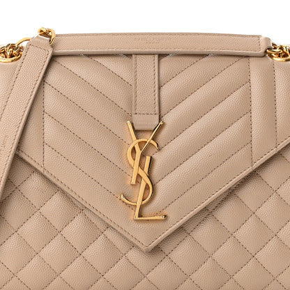 Saint Laurent Grain De Poudre Textured Mixed Matelasse Medium Triquilt Monogram Satchel Dark Beige 7 of 13