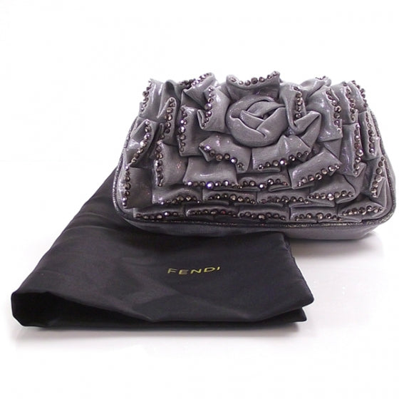 Ruched Beaded Borderline Clutch Silver