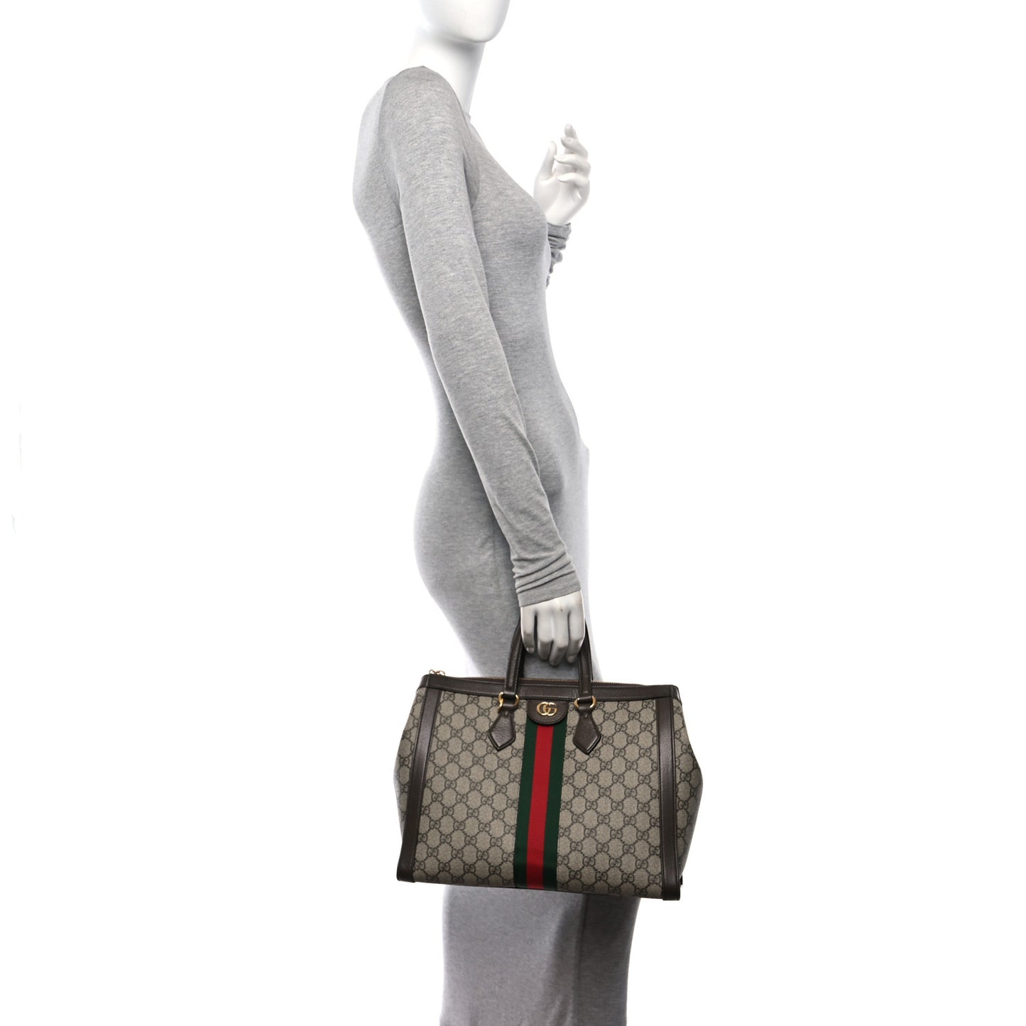 GG Supreme Monogram Web Medium Ophidia Tote Bag Brown