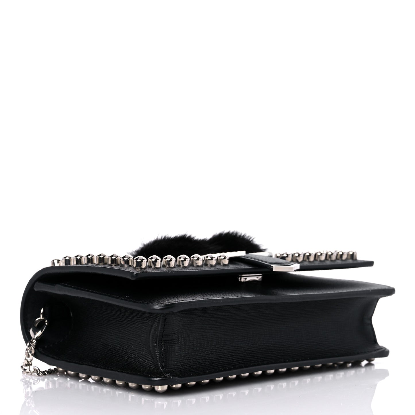 Vitello Elite Mink Fur Studded Karlito Tube Wallet on Chain Black