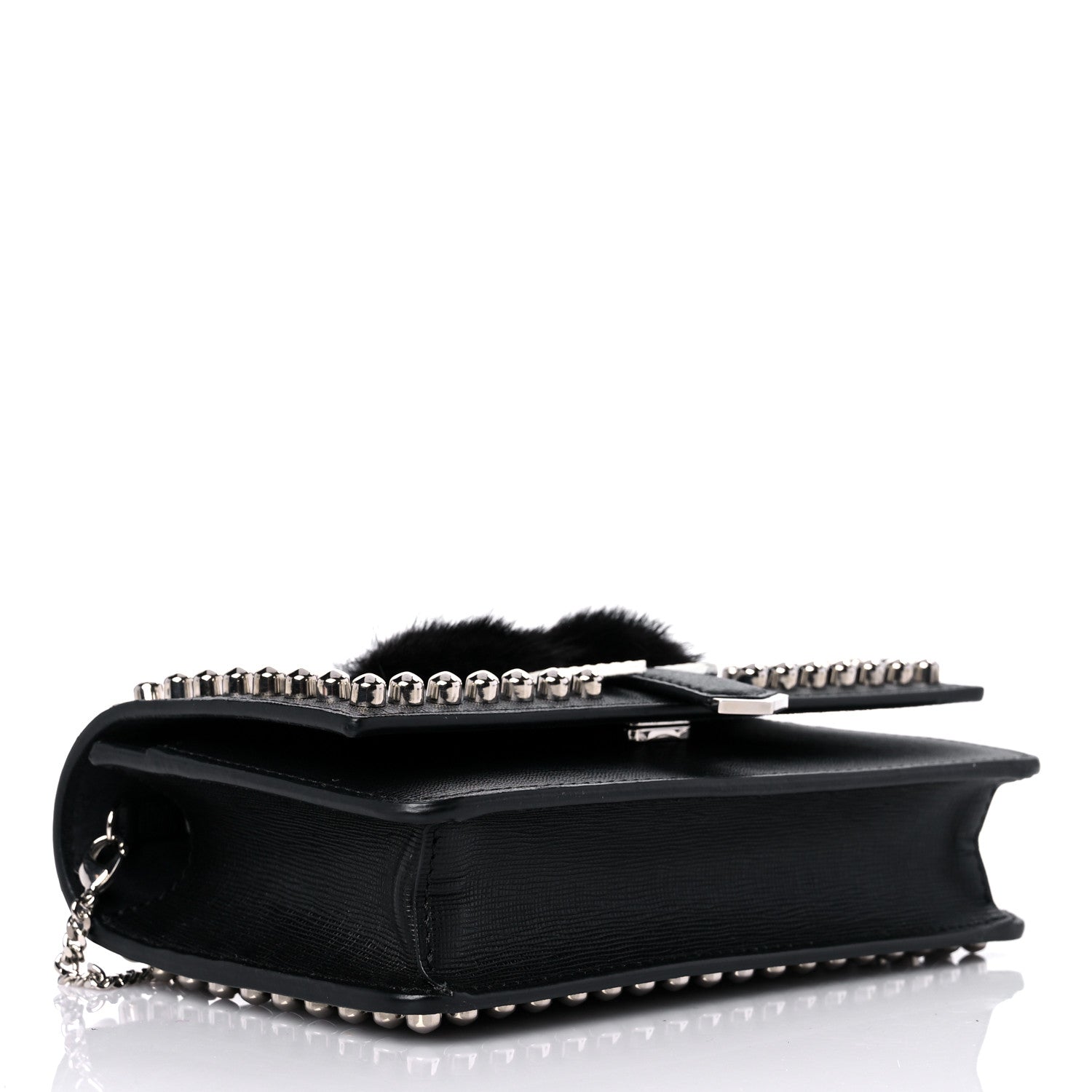 Fendi Vitello Elite Mink Fur Studded Karlito Tube Wallet on Chain Black 4 of 11