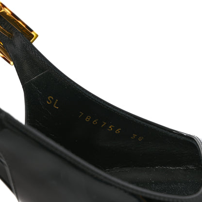 Saint Laurent Vernice Gloss Dune 110 Slingback Pumps 38 Black 10 of 12