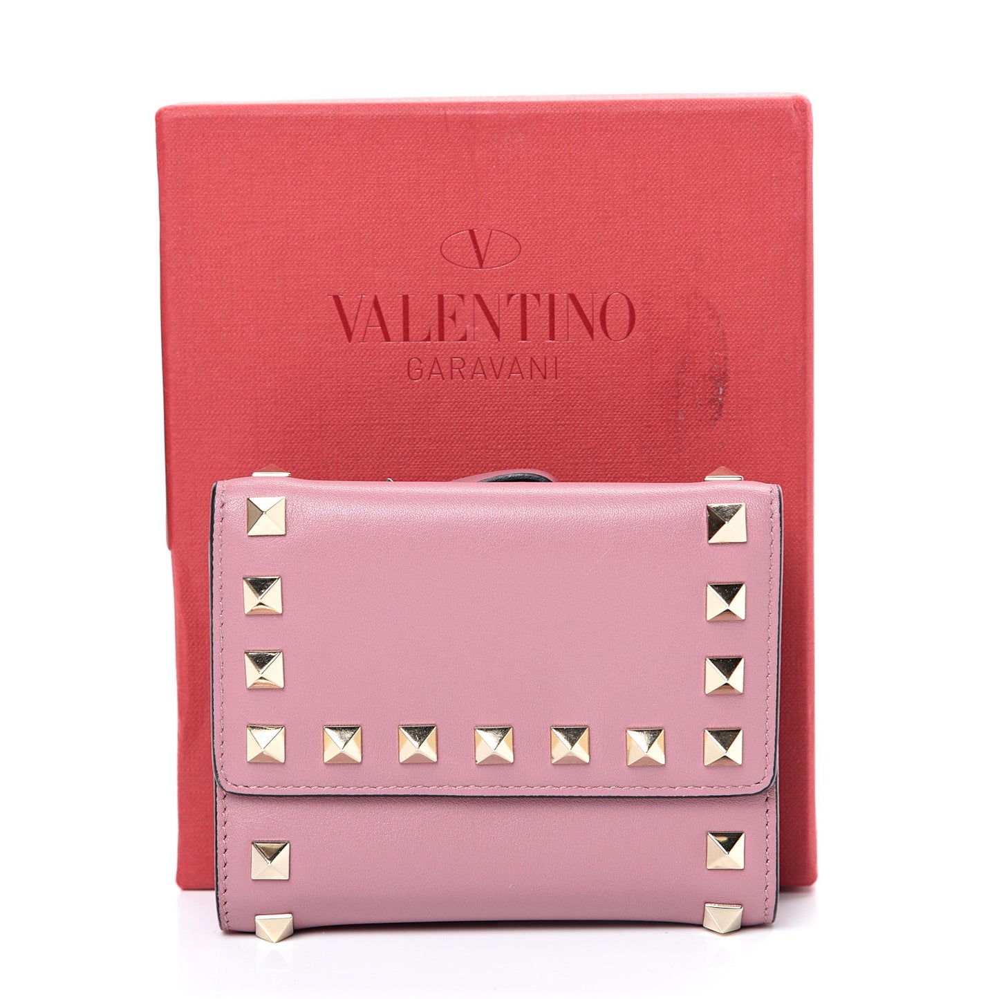 Calfskin Bi-Fold Rockstud Wallet Antique Rose