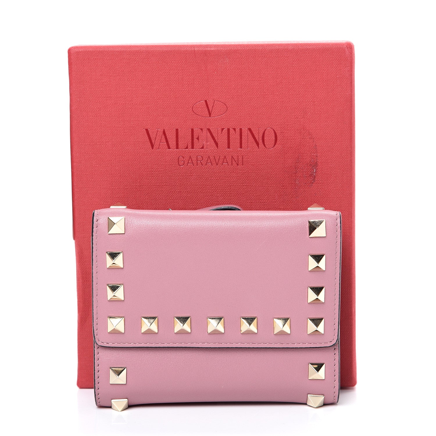 Valentino Garavani Calfskin Bi-Fold Rockstud Wallet Antique Rose 10 of 10