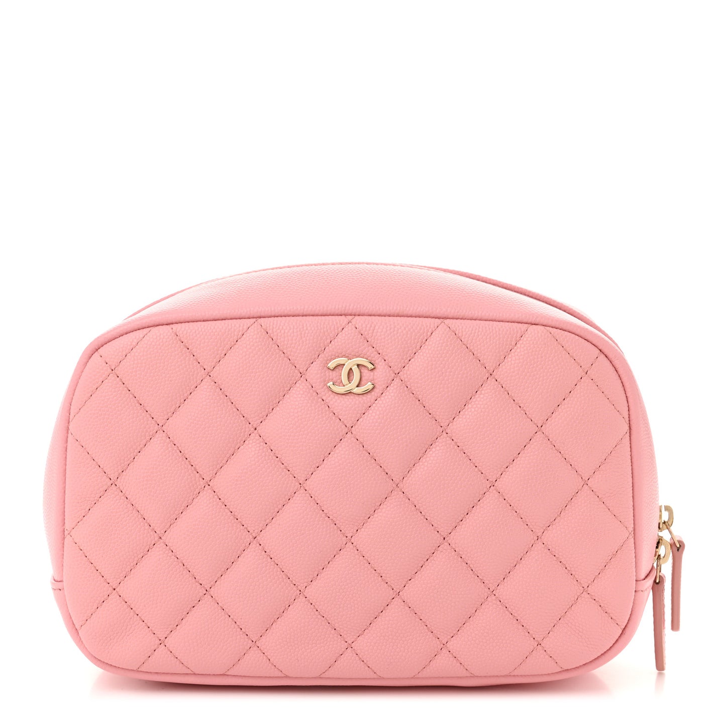 Caviar Quilted Medium Curvy Pouch Cosmetic Case Light Pink