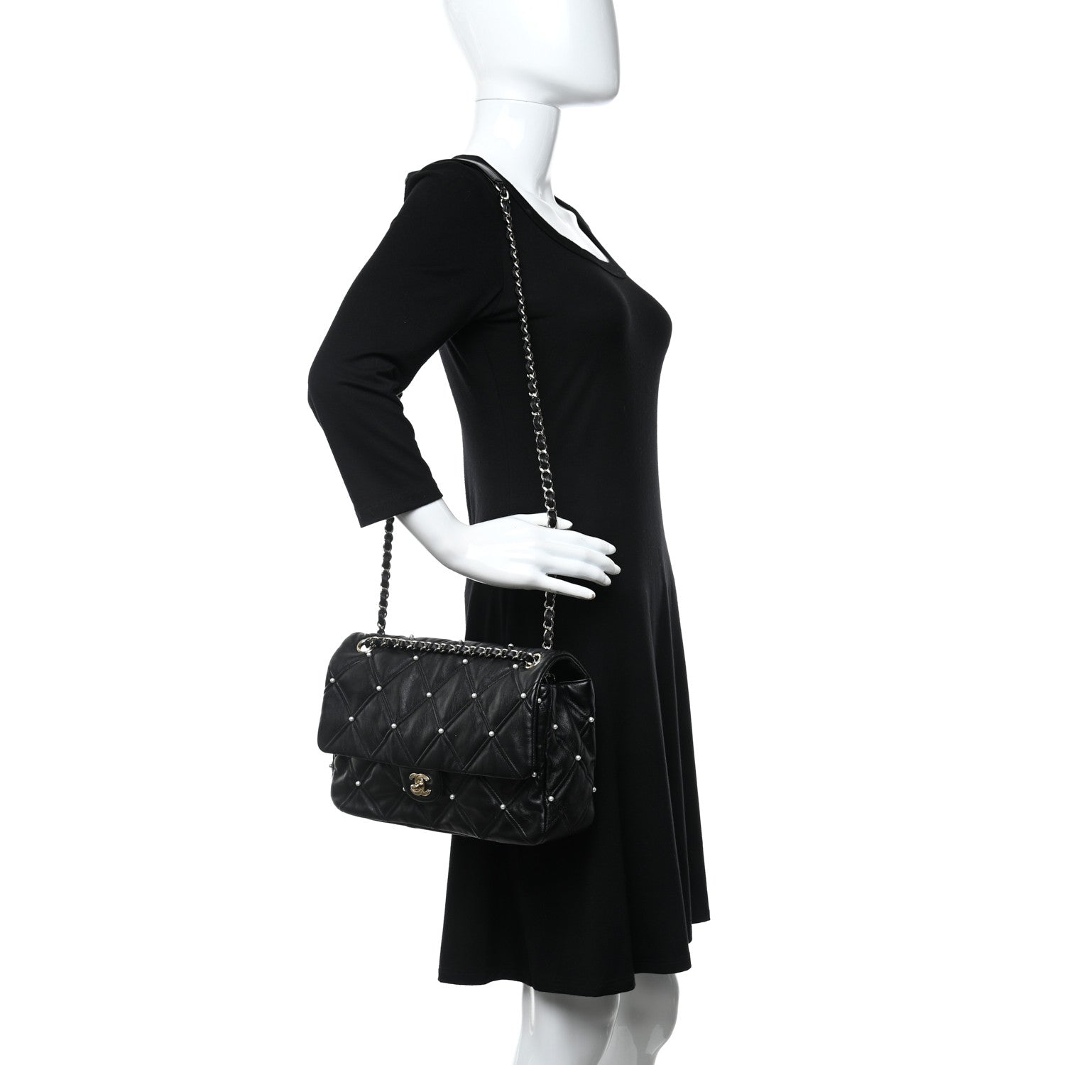Chanel Lambskin Quilted Pearl Studded Flap Black 2 of 9