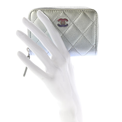 Chanel Gradient Metallic Calfskin Quilted Zip Around Coin Purse Wallet Silver Blue Yellow Purple 2 of 8