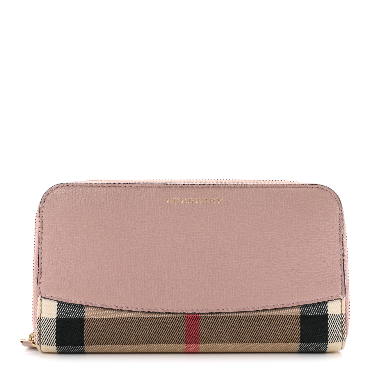 Burberry Grainy Calfskin House Check Elmore Zip Around Wallet Mauve Pink 1 of 9