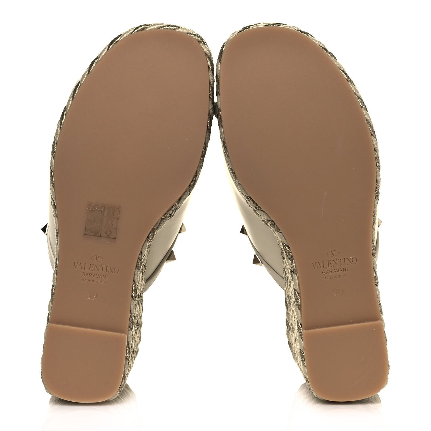 Valentino Garavani Calfskin Silk Rockstud Torchon Espadrille Wedge 25/115mm Slide Sandals 39 Light Ivory 5 of 7
