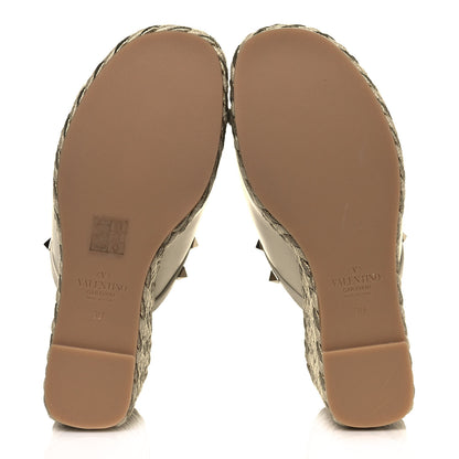 Valentino Garavani Calfskin Silk Rockstud Torchon Espadrille Wedge 25/115mm Slide Sandals 39 Light Ivory 5 of 7