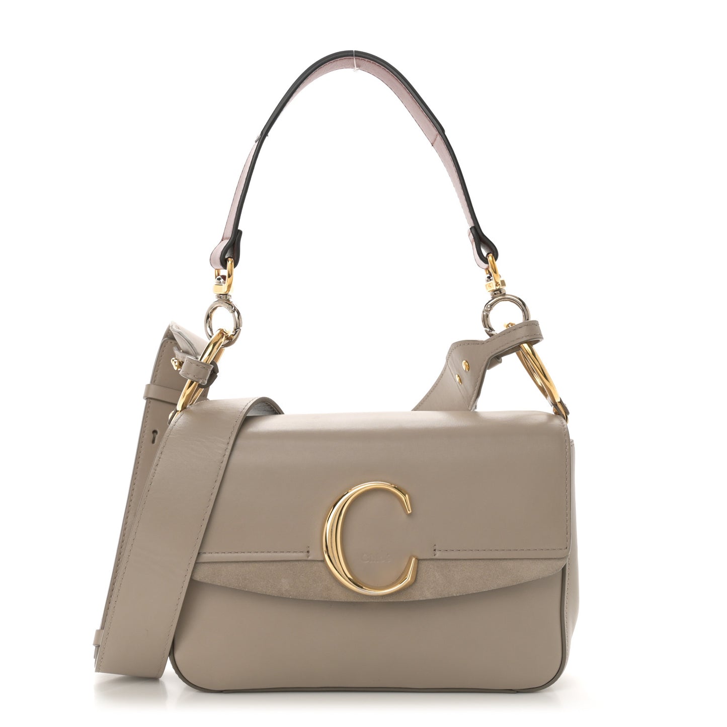 Shiny Calfskin Suede Small C Double Carry Bag Motty Grey
