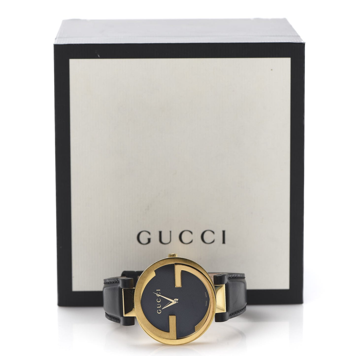 Stainless Steel Calfskin 37mm Interlocking G Quartz Watch Black