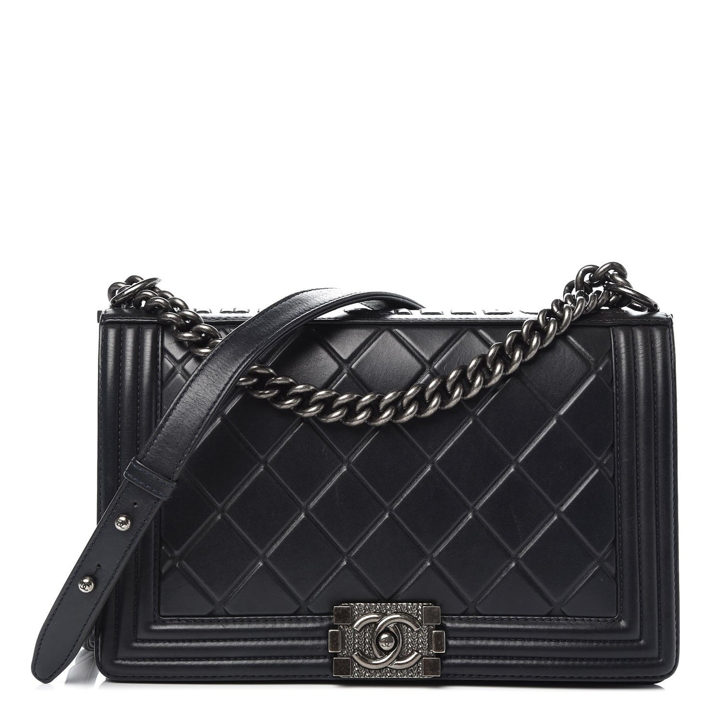 Calfskin Embossed New Medium Paris Salzburg Boy Flap Navy