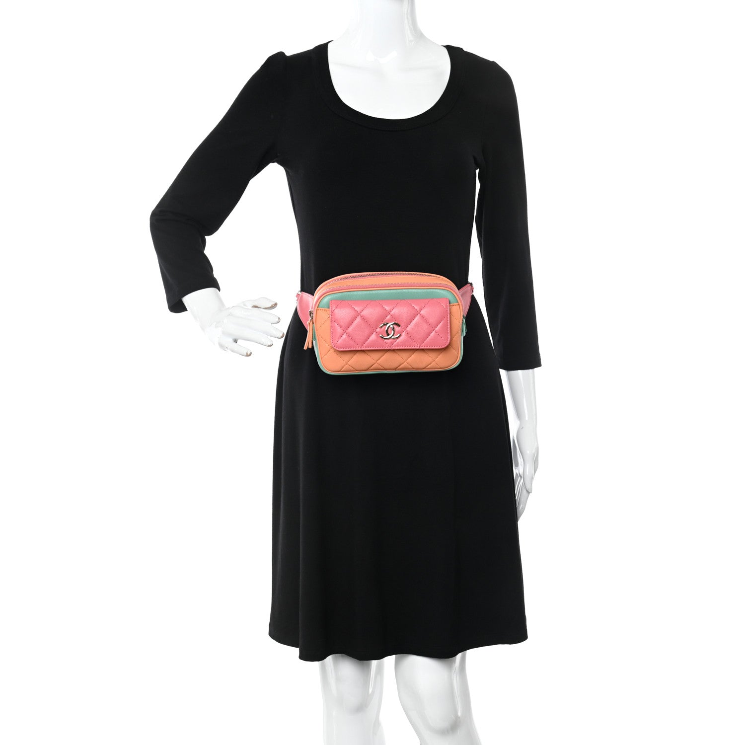 Chanel Goatskin Quilted Tri-Color In & Out Waist Bag Orange Green Pink 2 of 10